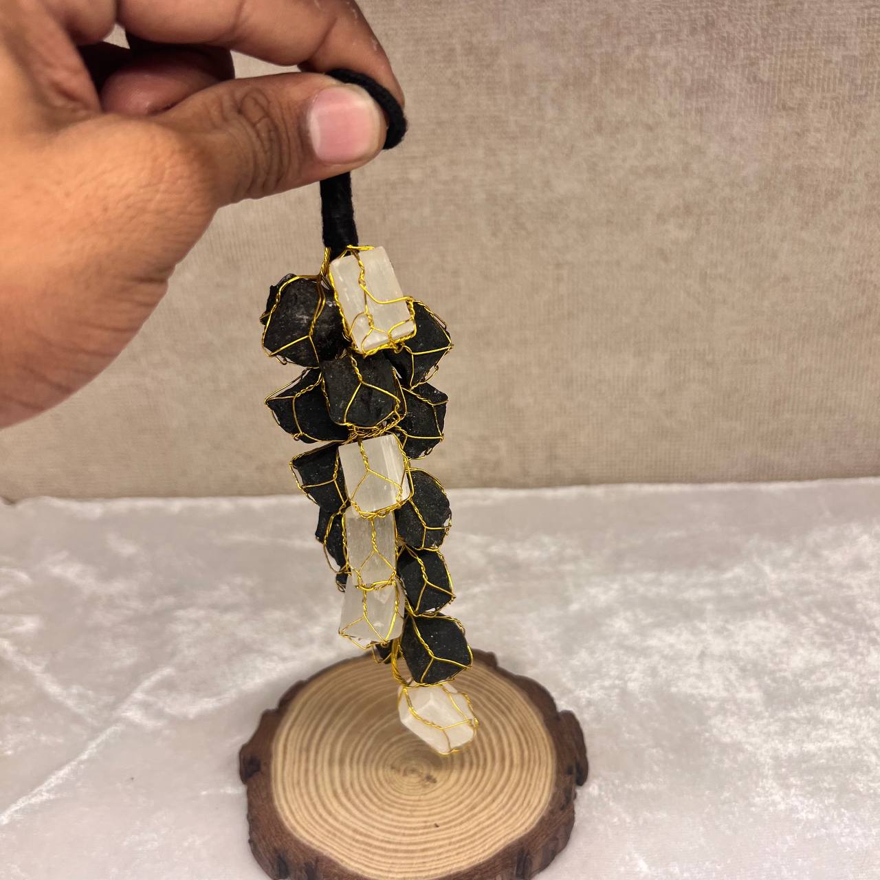 SELENITE+BLACKTOURMALINE DOOROR CAR HANGING (CLEANSING& & NEGATIVITY)