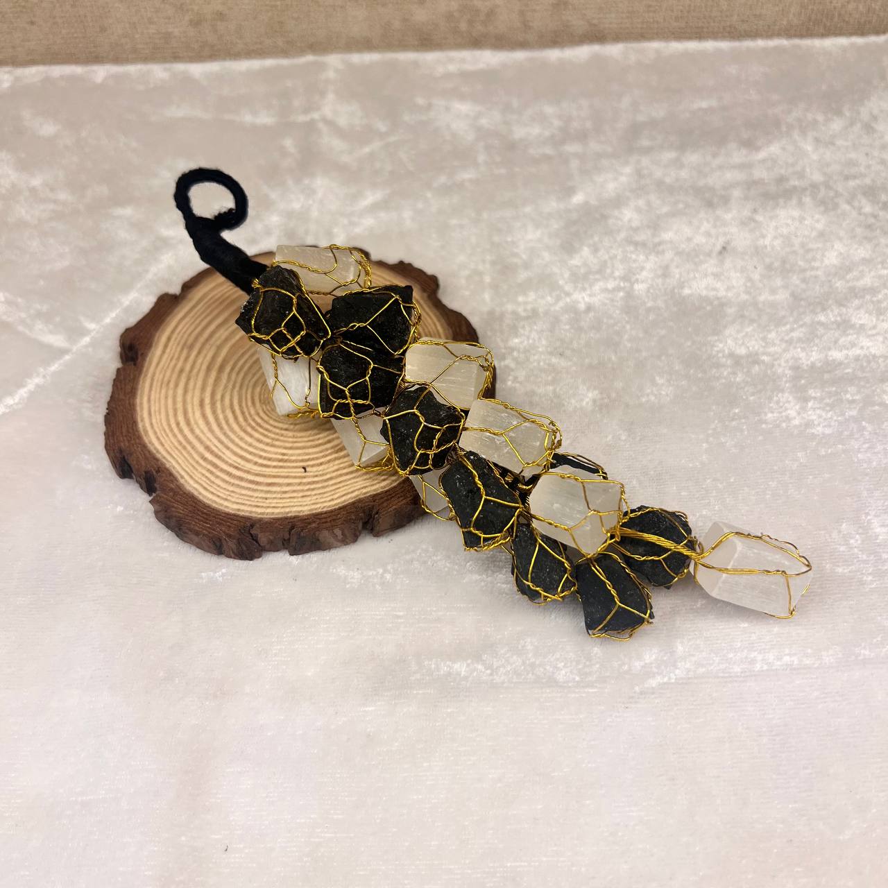 SELENITE+BLACKTOURMALINE DOOROR CAR HANGING (CLEANSING& & NEGATIVITY)