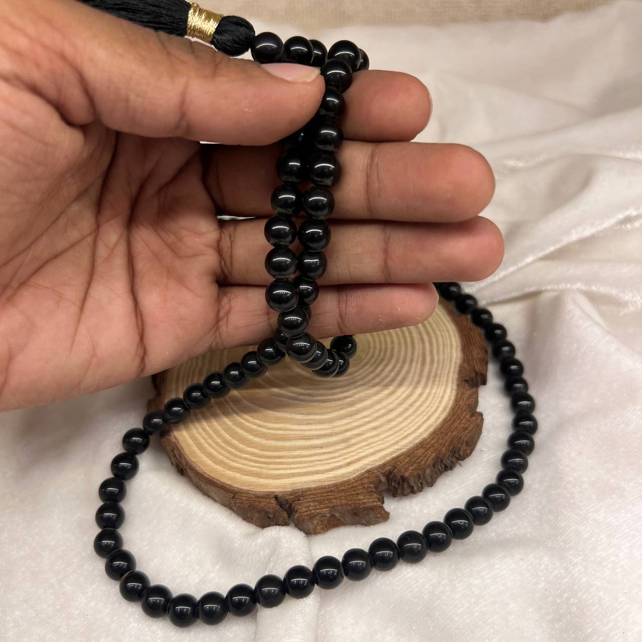 BLACK TOURMALINE CRYSTAL MALA (PROTECTION)