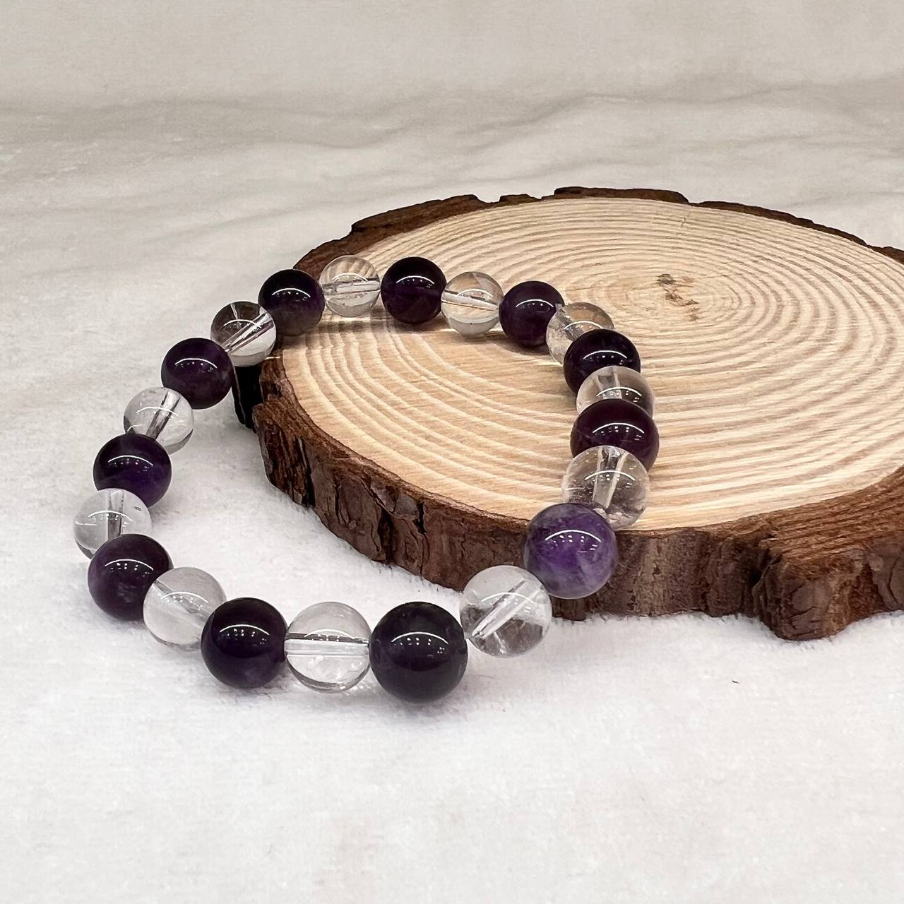 CLEAR QUARTZ+AMETHYST CRYSTAL BRACELET (MEDITATION AND RELAATION)