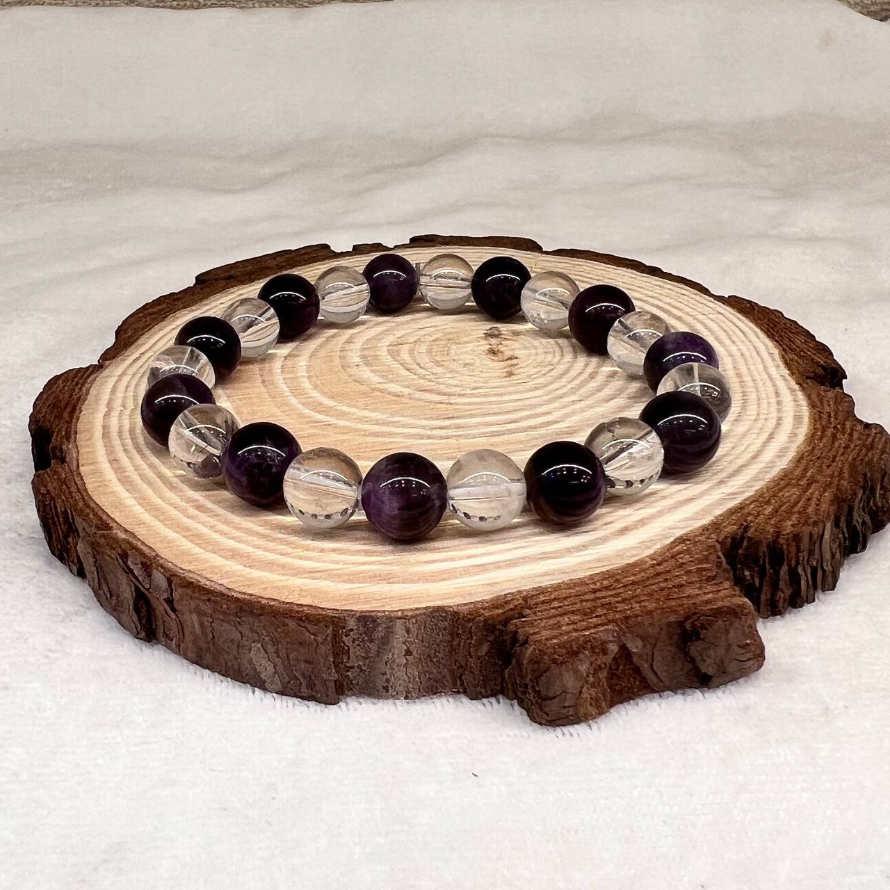 CLEAR QUARTZ+AMETHYST CRYSTAL BRACELET (MEDITATION AND RELAATION)