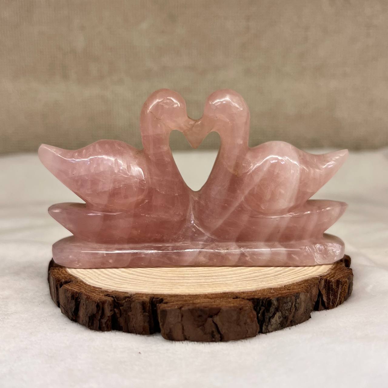 ROSE QUARTZ SWAN LOVE PAIR (LOVE AND COMPASSION)