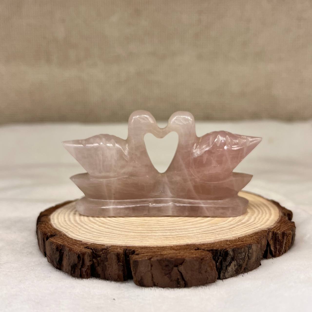 ROSE QUARTZ SWAN LOVE PAIR (LOVE AND COMPASSION)
