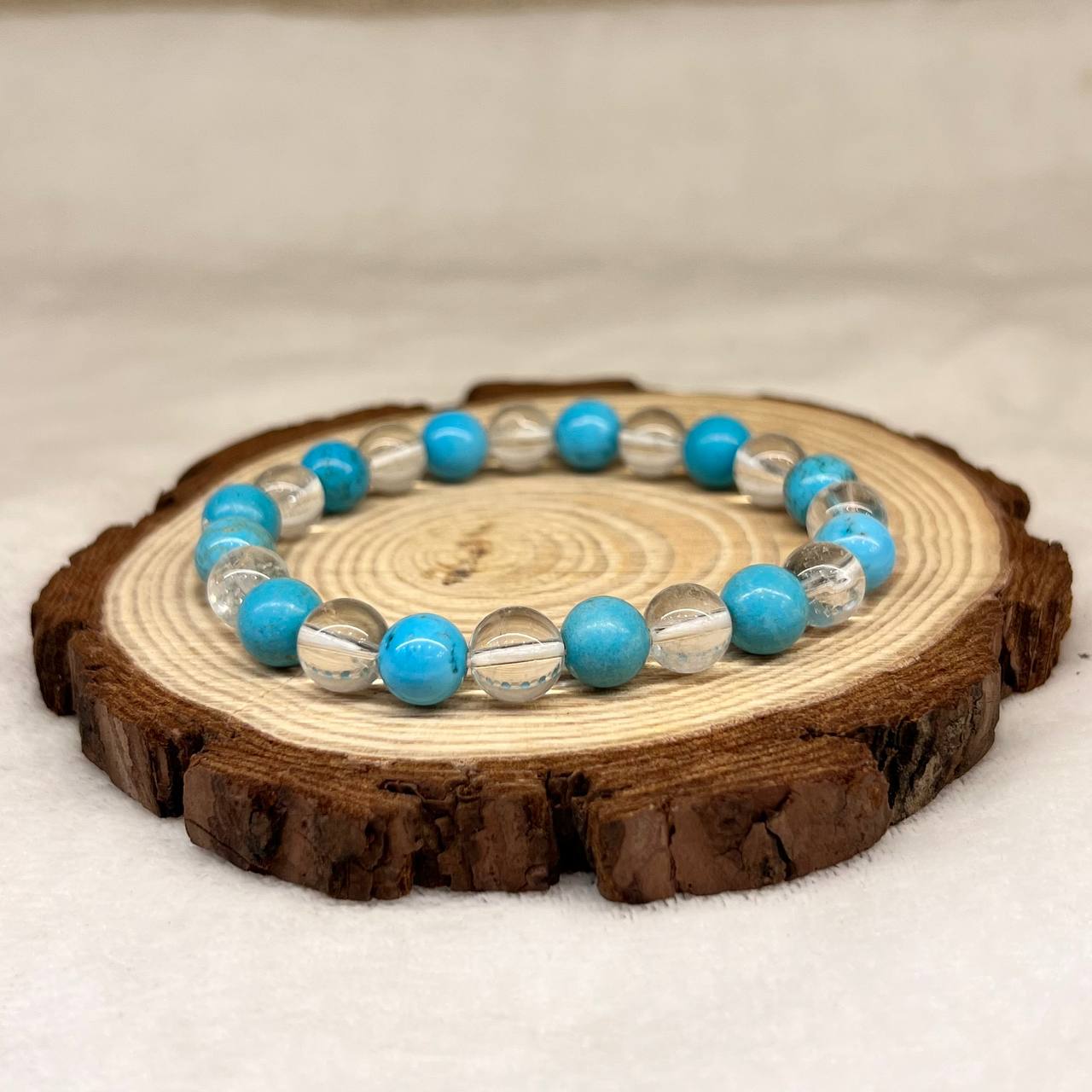 FIROZA+CLEAR QUARTZ CRYSTAL BRACELET (MENATL STABILITY)