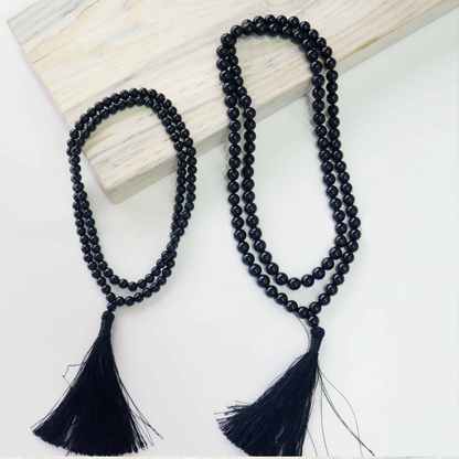 BLACK TOURMALINE CRYSTAL MALA (PROTECTION)