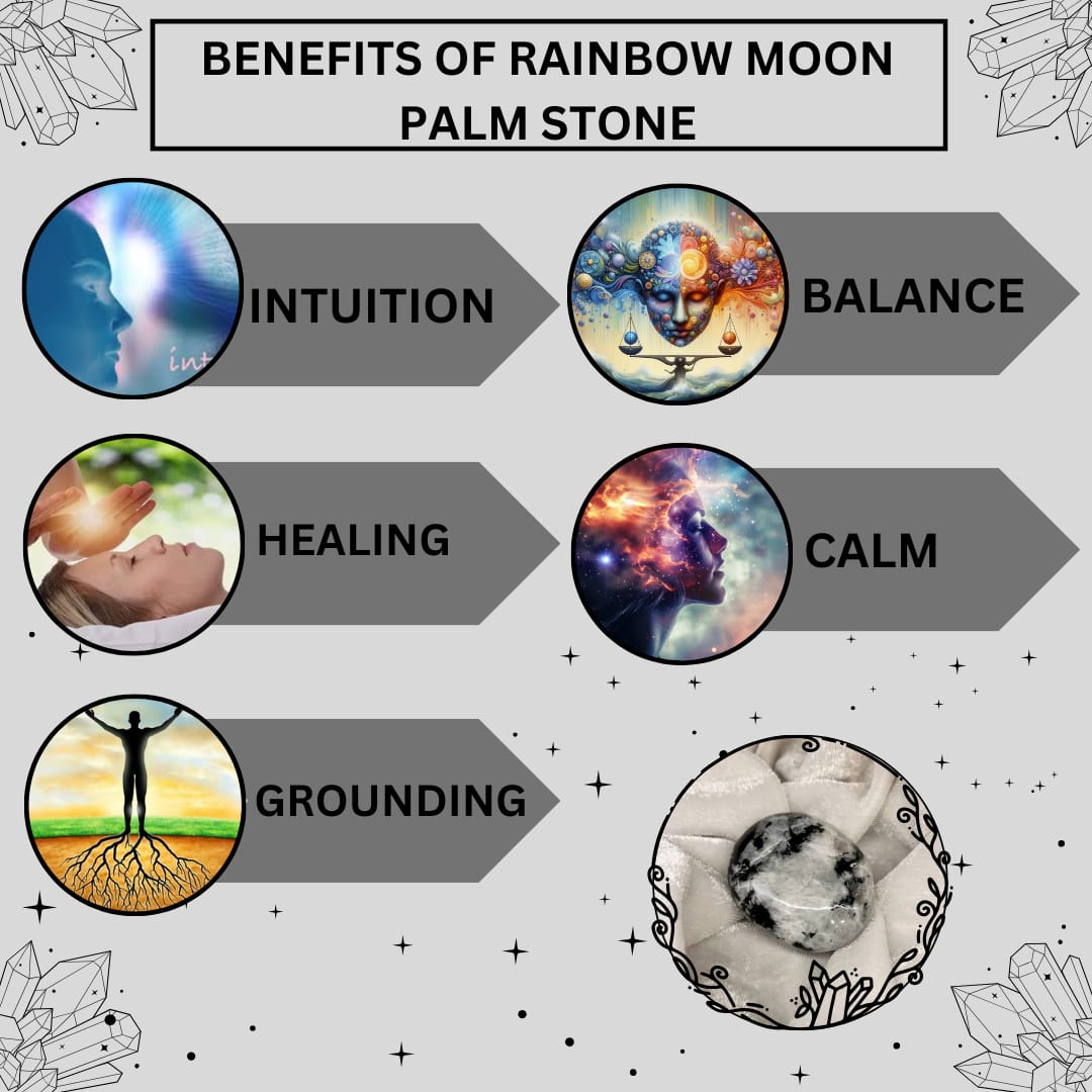 RAINBOW MOON STONE PALM STONE (GROUNDING AND STABALIZING)